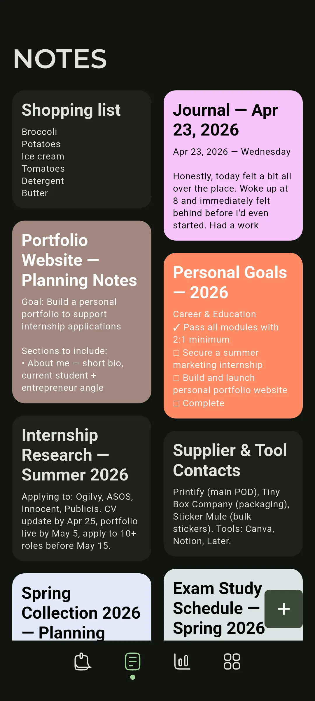 Sprrintly notes screen